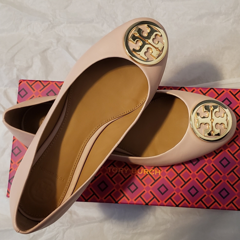 Tory Burch Benton 2 Ballet Flat Seashell Pink Nappa Leather only worn twice